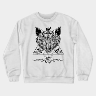 Star Wolf With Moths, Geometric Pattern, Third Eye, And Crescent Moon Crewneck Sweatshirt